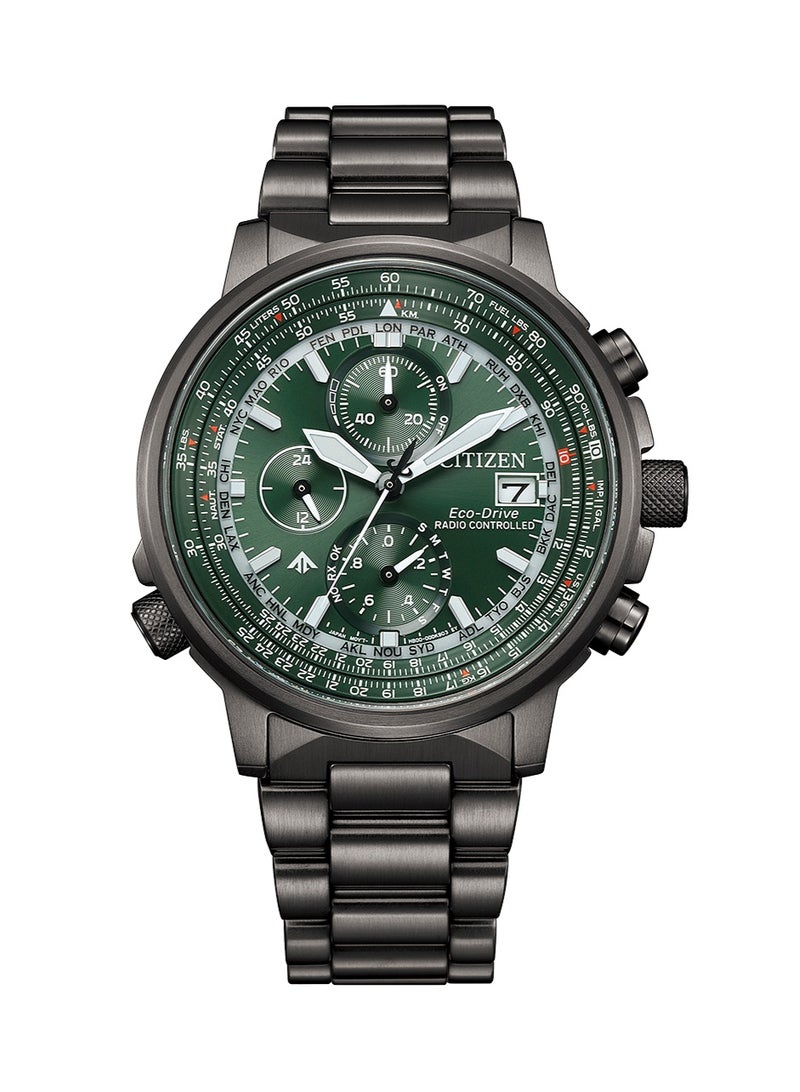 سيتيزن Promaster Sky Eco-Drive Men’s Watch AT8304-57W, 41mm Green Dial, Grey Stainless Steel Case & Bracelet, 200 m WR - Image 2